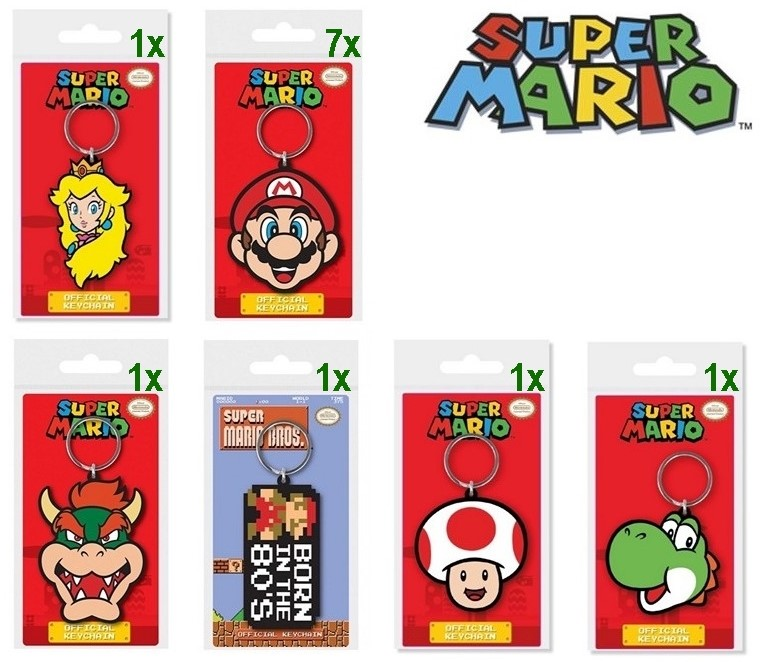 Super Mario Portachiavi 2D PVC assortitis 6,5x12cm