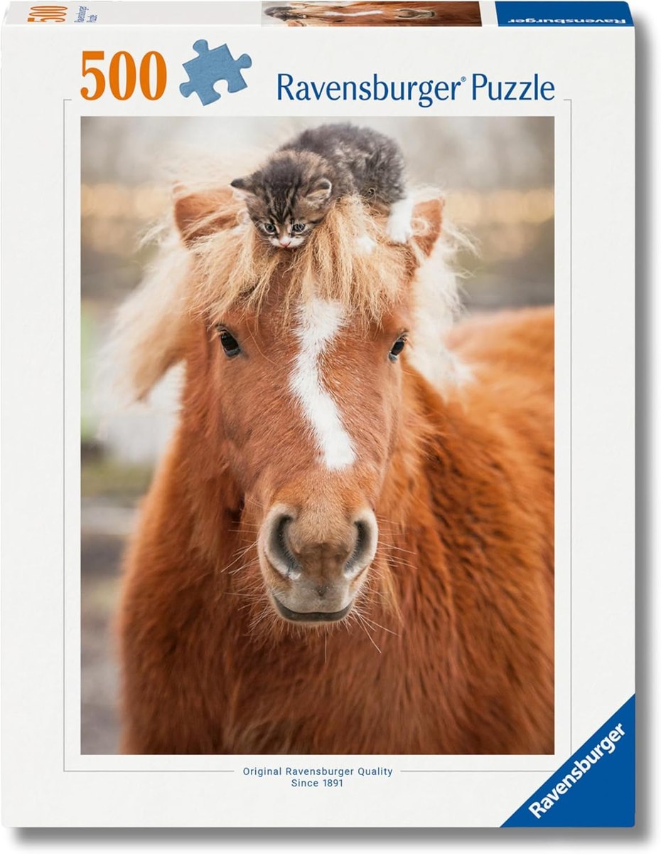 Ravensburger Puzzle 500 PC - Puppies Collection: gattino e cavallo
