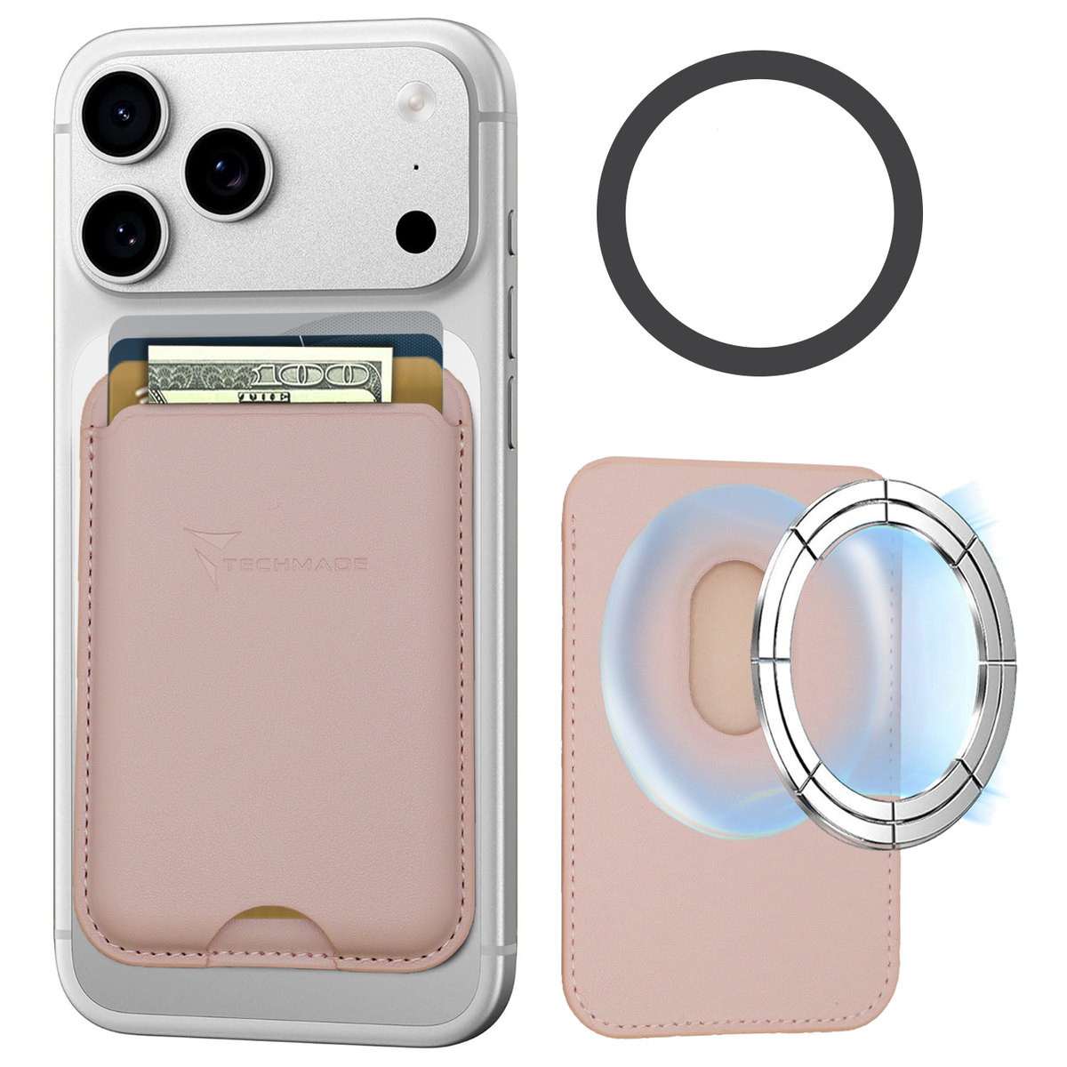 TECHMADE SMART WALLET SLIM DESIGN MAGNETIC 3 CARTE BLACK PINK