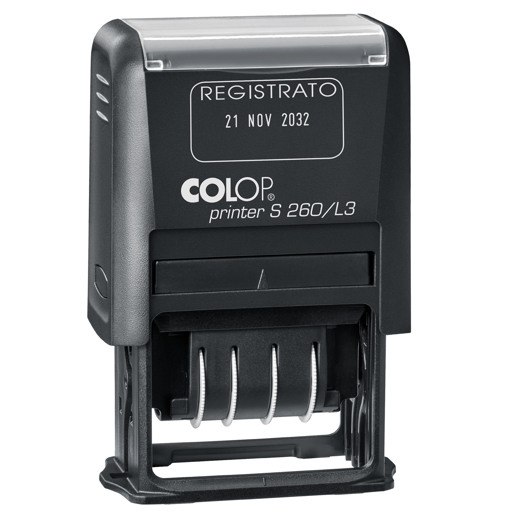 Timbro S260/L3 Datario + REGISTRATO - 4 mm - autoinchiostrante - bicolore - Colop