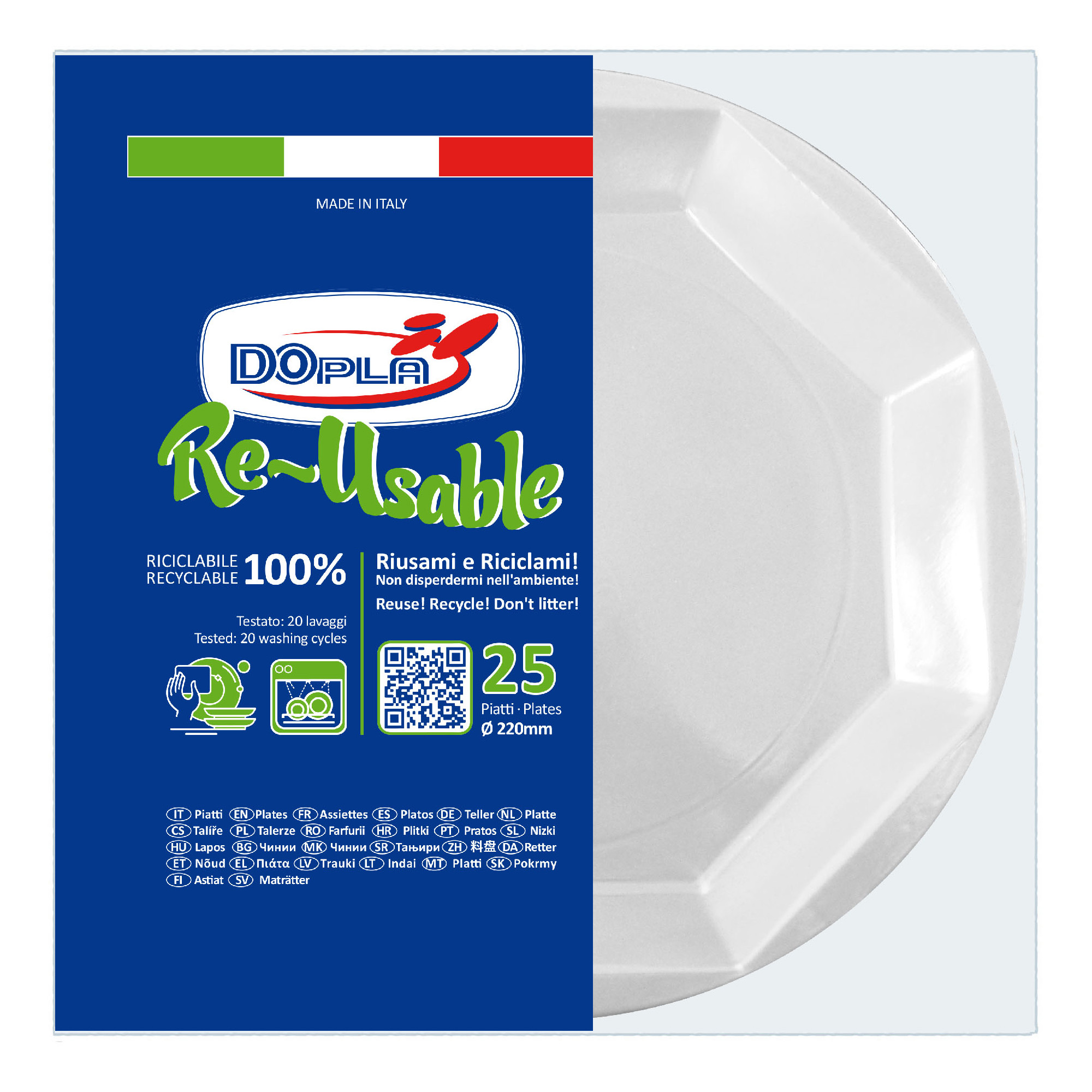 Piatto fondo riutilizzabile - ottagonale - diametro 22 …