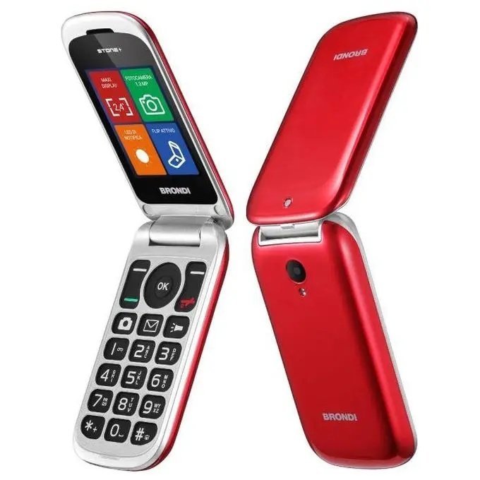 BRONDI STONE+ DUAL SIM 2.4" CLAMSHELL FLIP ATTIVO FOTOCAMERA TASTI CHIAMATA DIRETTA TORCIA ITALIA RED