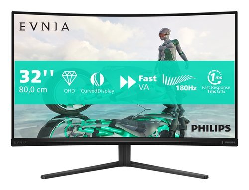 PHILIPS EVNIA 32M2C3500L/00 GAMING 31.5" CURVO QUAD HD 2560 x 1440 300 CD/mq CONTRASTO 3500:1 180Hz HDR 10 2 x HDMI 2 x DISPLAYPORT NERO