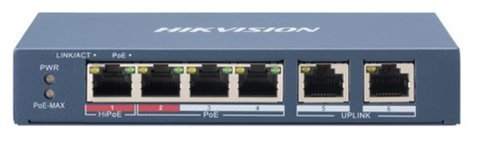 HIKVISION DS-3E0106HP-E SWITCH DI RETE NON GESTITO 4 PORTE LAN 10/100 Mbps RJ45 + 2P POE 10/100 Mbps RJ45 BLU