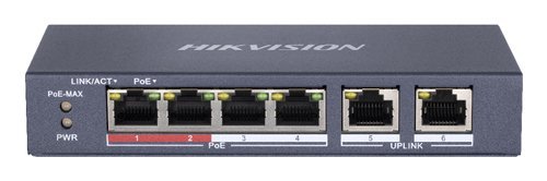 SWITCH 4P LAN 10/100M RJ45 POE + 2P 10/100M HIKVISION DS-3E0106P-E/M 802.3AF/AT, POE POWER BUDGET 35W - METALLICO FINO:31/01