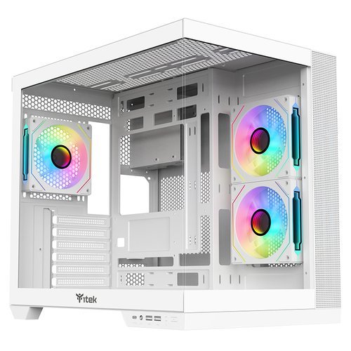 ITEK DARK CAVE DS TOWER GAMING ATX micro ATX Mini-ITX 3 x 12cm ARGB fan 2 x USB3, Type-C Side & Front Panel Temp Glass White Edition