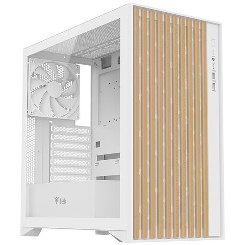 ITEK CASE WOODY GAMING TOWER ATX 3 x14cm WHITE FAN 2 X USB3 TYPE-C WOOD FRONT TEMP GLASS SIDE PANEL WHITE EDITION
