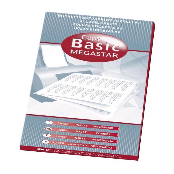 Copy Basic Megastar LP4MS - Carta - Opaca - adesivo permanente - bianco - A6 (105 x 148 mm) 400 etichette (100 foglio(i) x 4) etichette