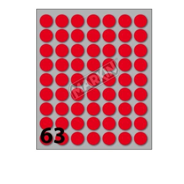 Markin - Etichetta autoadesiva - rotonde 14 mm - 63 fogli - rosso (pacchetto di 10)