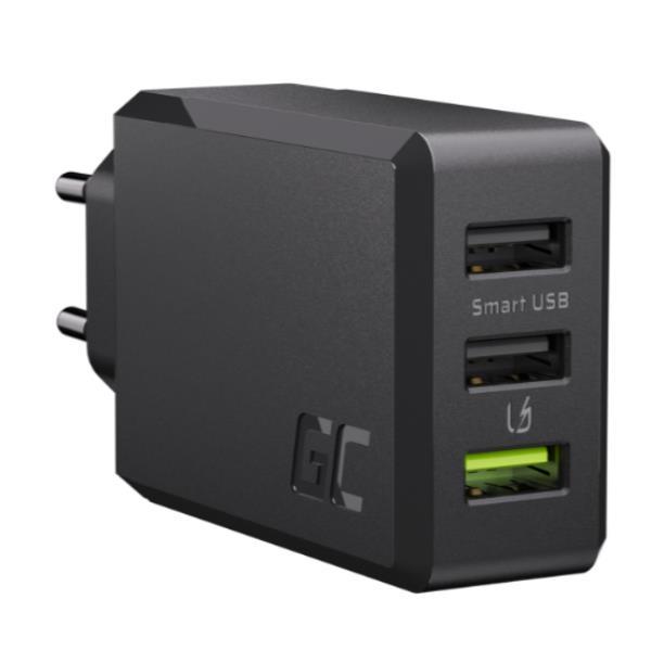 Green Cell ChargeSource 3 - Alimentatore - 30 Watt - Apple Fast Charge, GC Ultra Charge, Huawei Fast Charge, QC 3.0, AFC - 3 connettori di uscita (USB) - nero