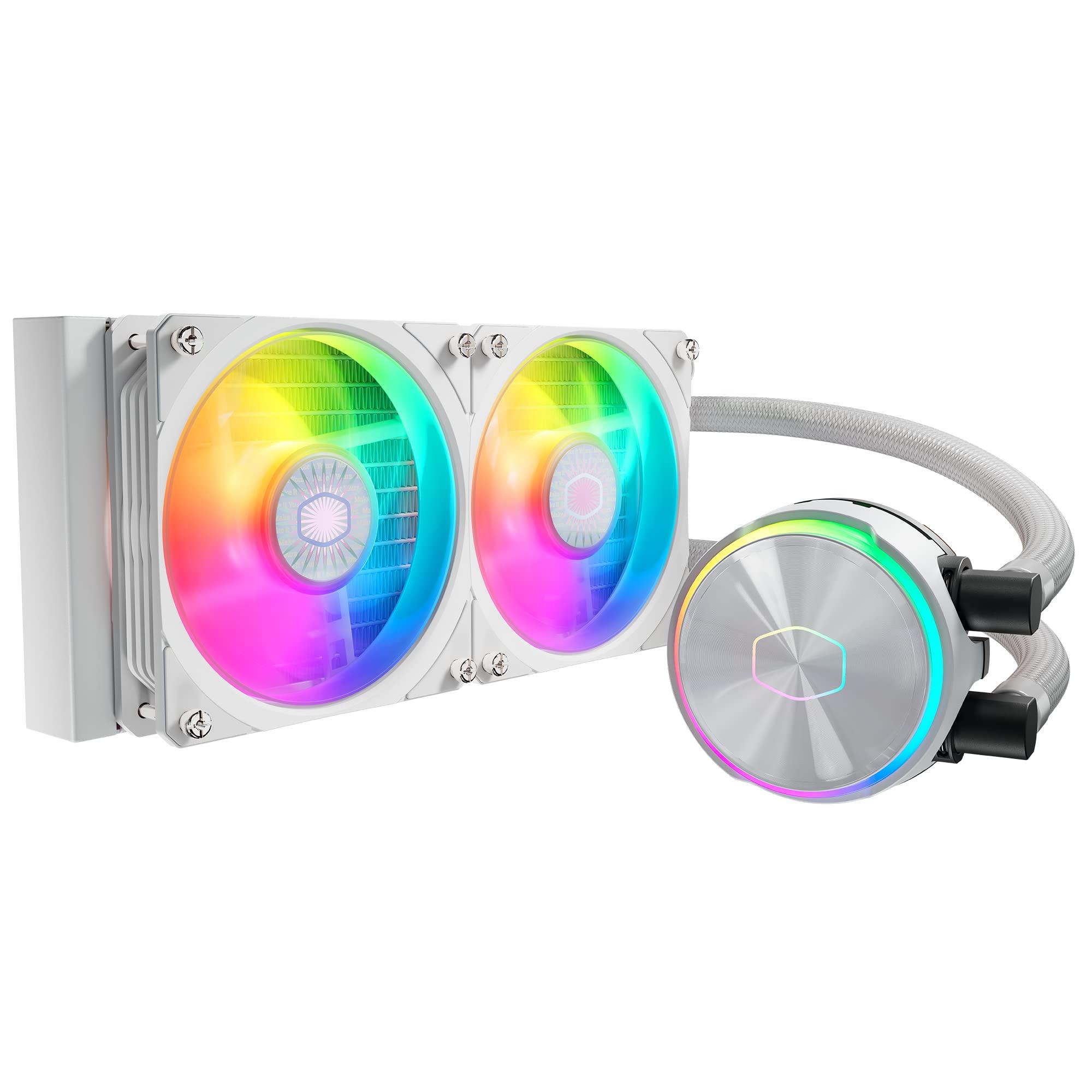 COOLER MASTER MASTERLIQUID PL240 FLUX SISTEMA DI RAFFREDDAMENTO A LIQUIDO AIO PER CPU 2 VENTOLE 120 MM RADIATORE 240 MM CONTROLLER RGB INDIRIZZABILE GEN2 SUPPORTA AMD E INTEL BIANCA