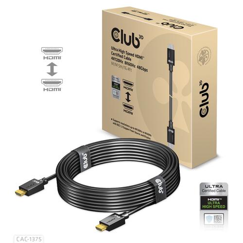 CLUB3D CAC-1375 CAVO HDMI 2.1 MASCHIO/MASCHIOULTRA HIGH SPEED CERTIFICATO 4K 120Hz 8K 60Hz 5 MT NERO