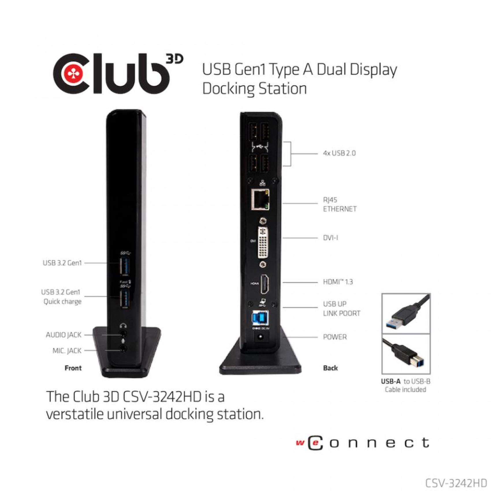 CLUB3D DOKING STATION USB-A 3.1 DUALDISPLAY 1200P 4xUSB …