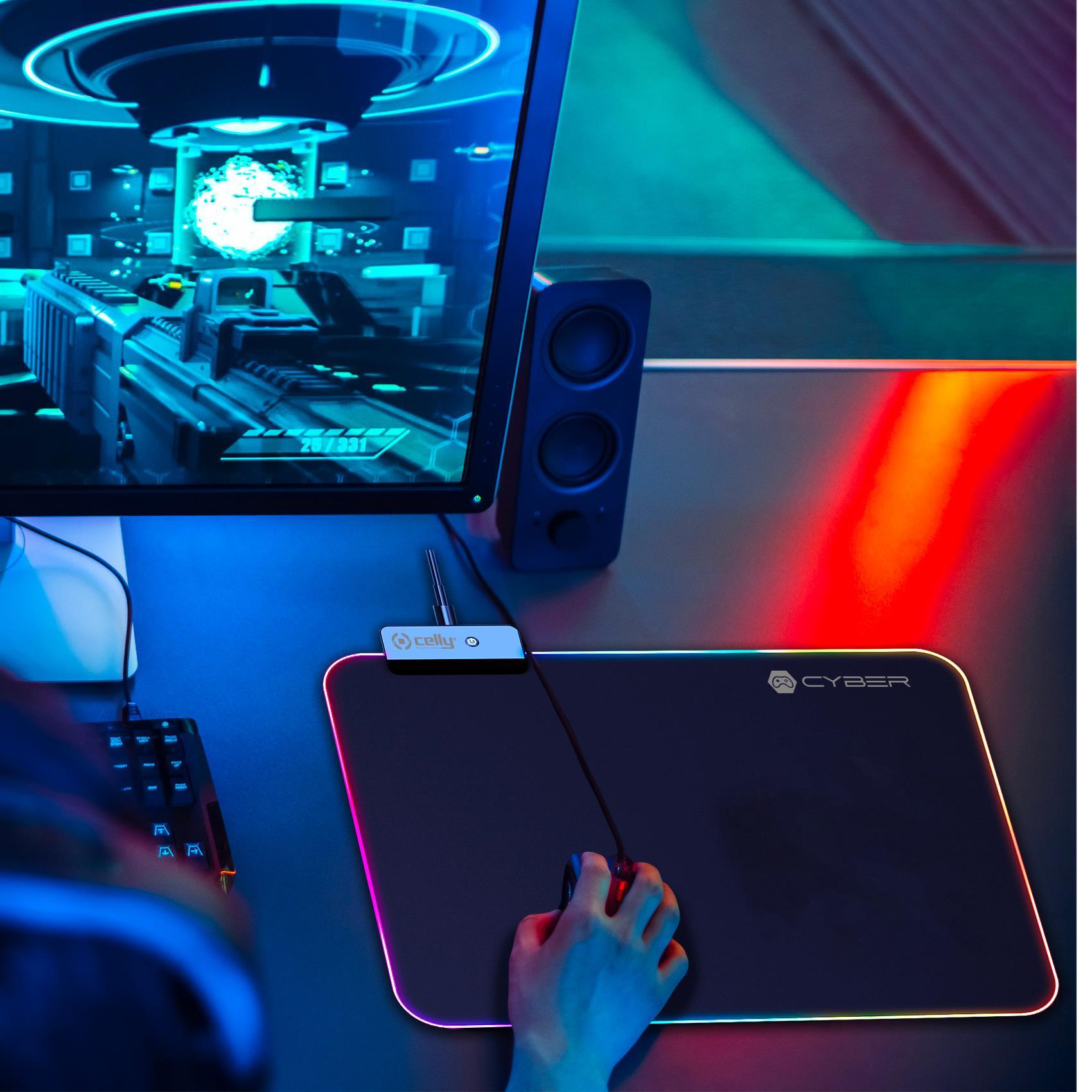 CELLY CYBERPAD TAPPETINO PER IL MOUSE GAMING RGB PRESENTE SU TUTTI I BORDI COLORE NERO