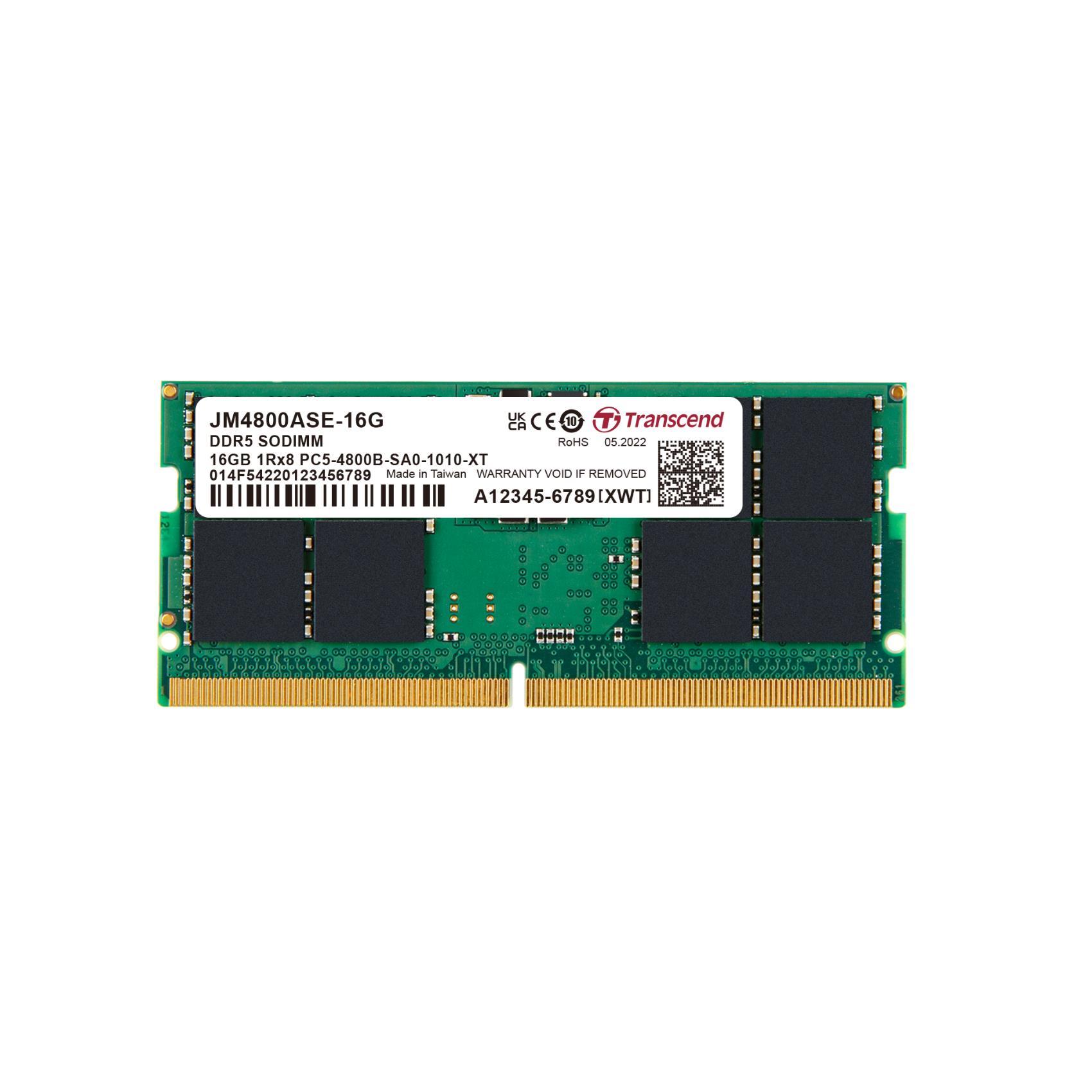 Transcend JetRAM - DDR5 - modulo - 16 GB - SO DIMM 262-pin - 4800 MHz / PC5-38400 - 1.1 V - senza buffer - on-die ECC