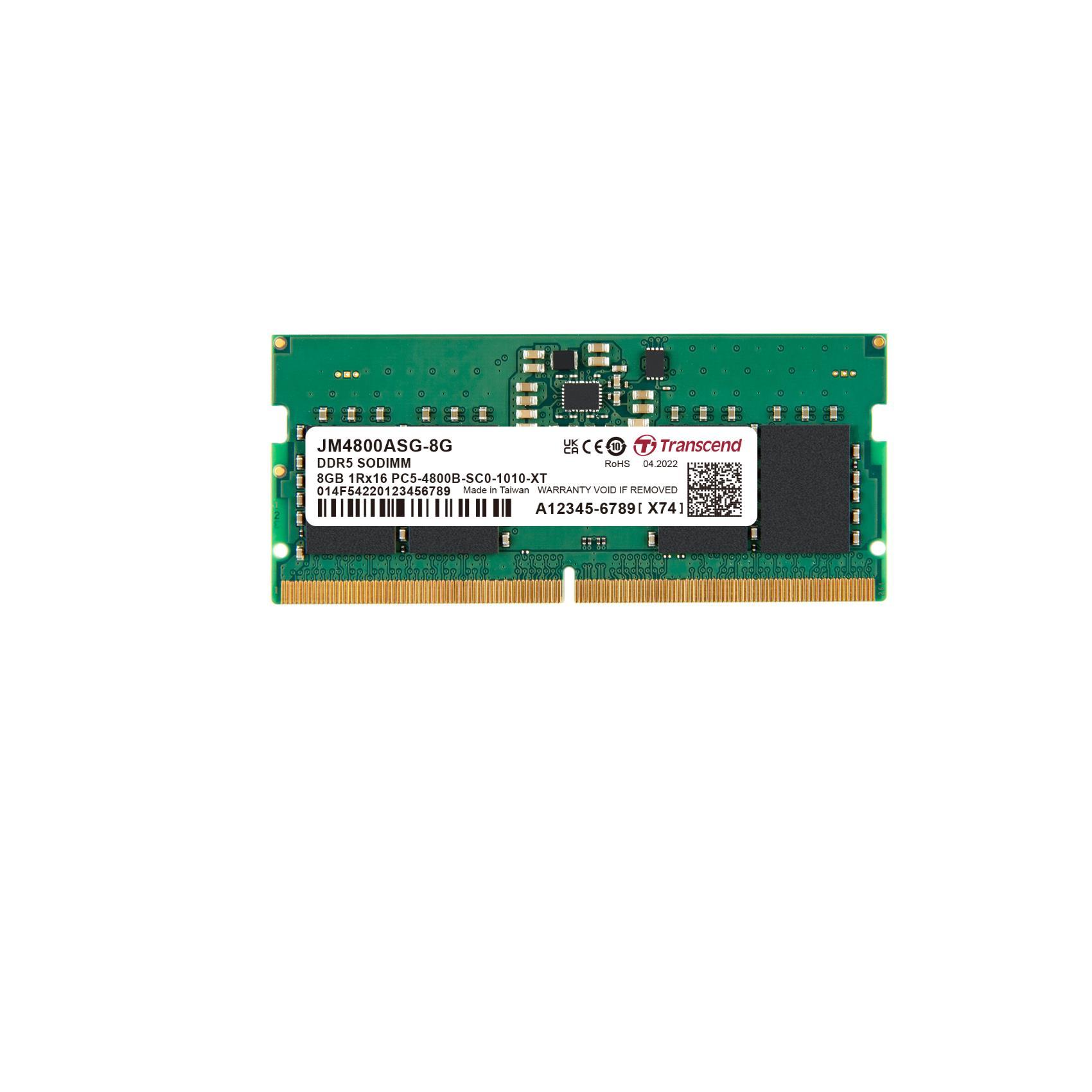 Transcend JetRAM - DDR5 - modulo - 8 GB - SO DIMM 262-pin - 4800 MHz / PC5-38400 - CL40 - 1.1 V - senza buffer - on-die ECC