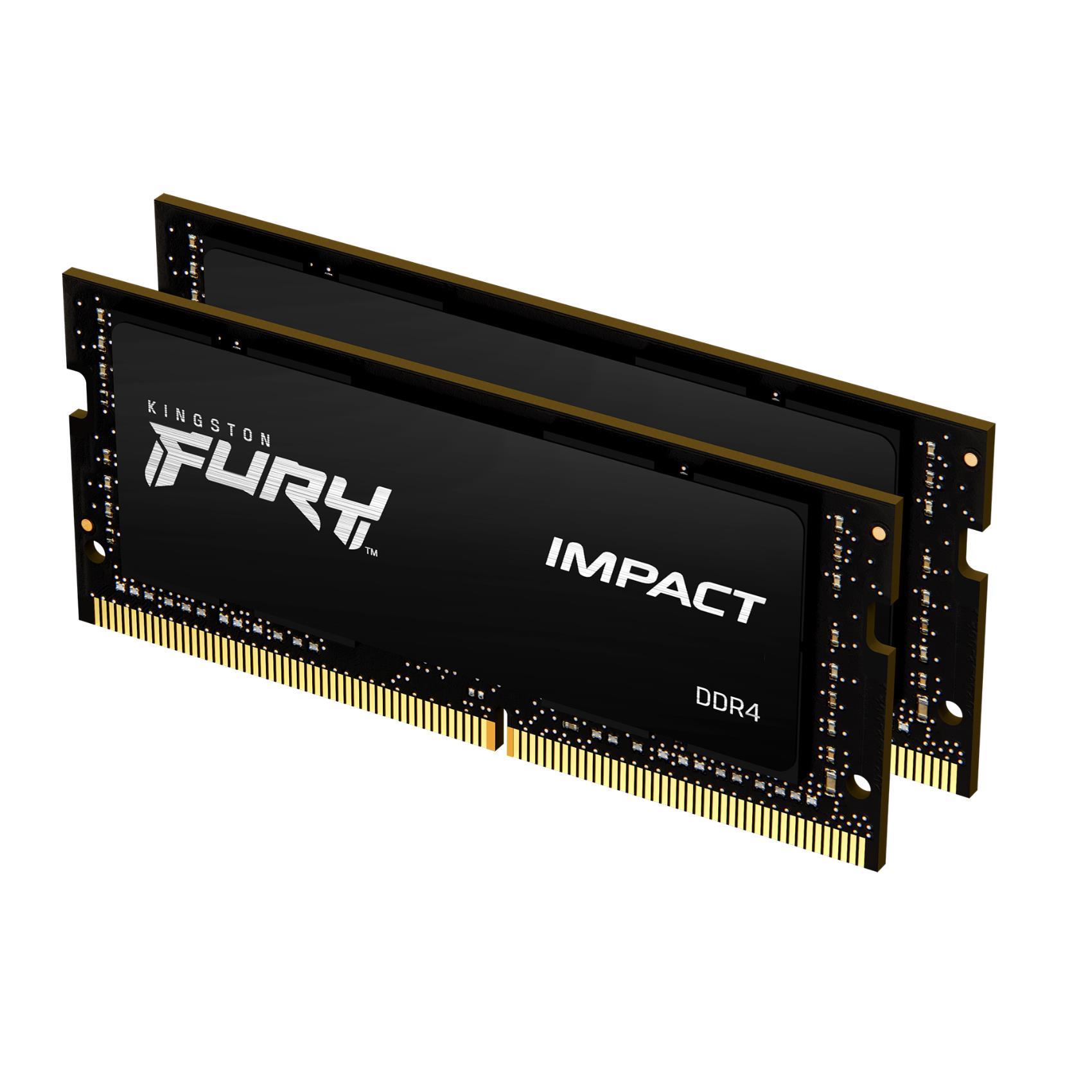 Kingston FURY Impact - DDR4 - kit - 16 GB: 2 x 8 GB - SO DIMM 260-pin - 3200 MHz / PC4-25600 - CL20 - 1.2 V - senza buffer - non ECC - nero
