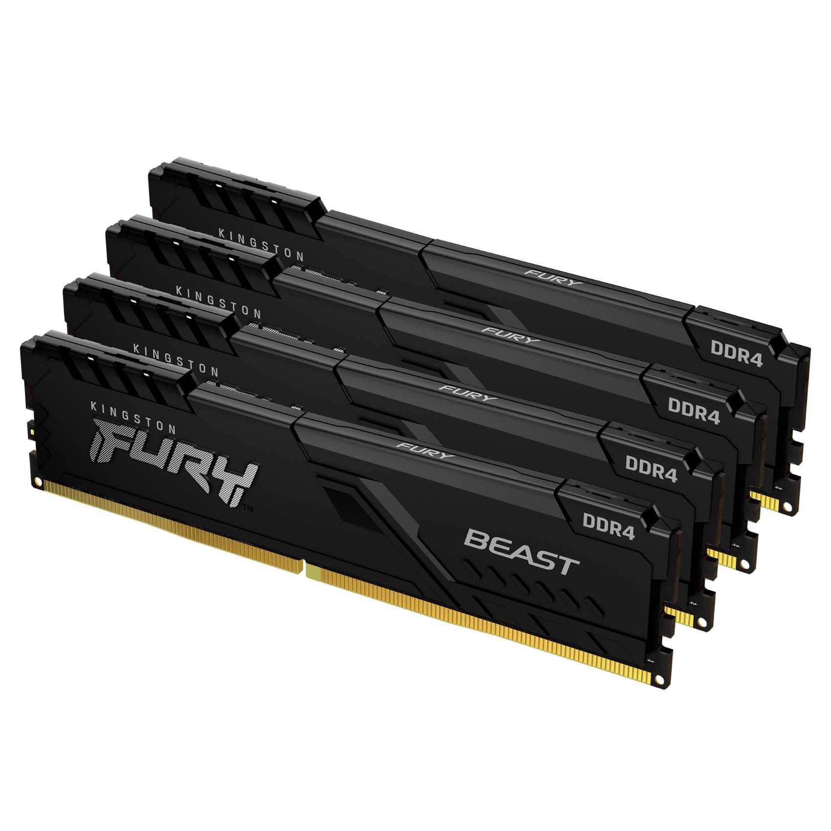 Kingston FURY Beast - DDR4 - kit - 64 GB: 4 x 16 GB - DIMM 288-PIN - 3600 MHz / PC4-28800 - CL18 - 1.35 V - senza buffer - non ECC - nero