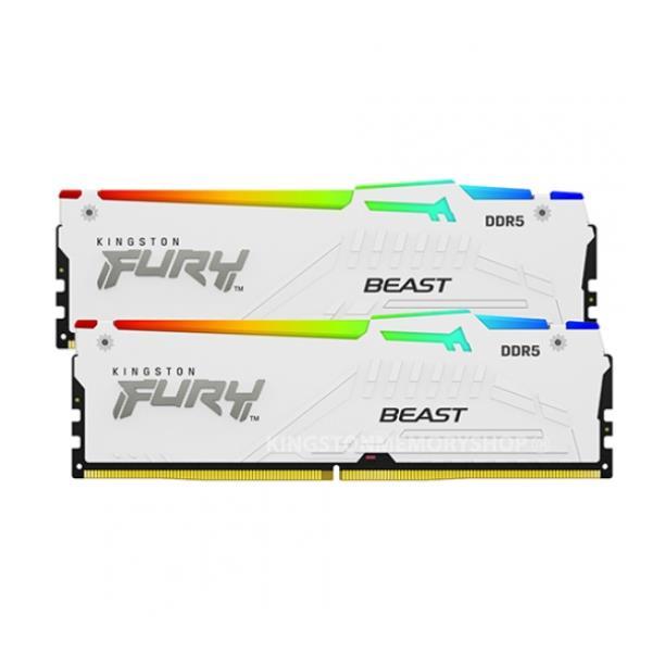 Kingston FURY Beast RGB - DDR5 - kit - 64 GB: 2 x 32 GB - DIMM 288-PIN - 5600 MHz / PC5-44800 - CL40 - 1.25 V - senza buffer - on-die ECC - bianco