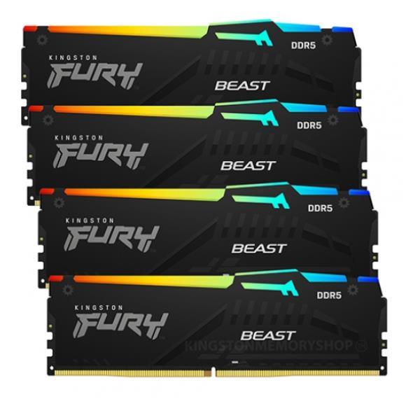 Kingston FURY Beast RGB - DDR5 - kit - 64 GB: 4 x 16 GB - DIMM 288-PIN - 6000 MHz / PC5-48000 - CL40 - 1.35 V - senza buffer - on-die ECC - nero