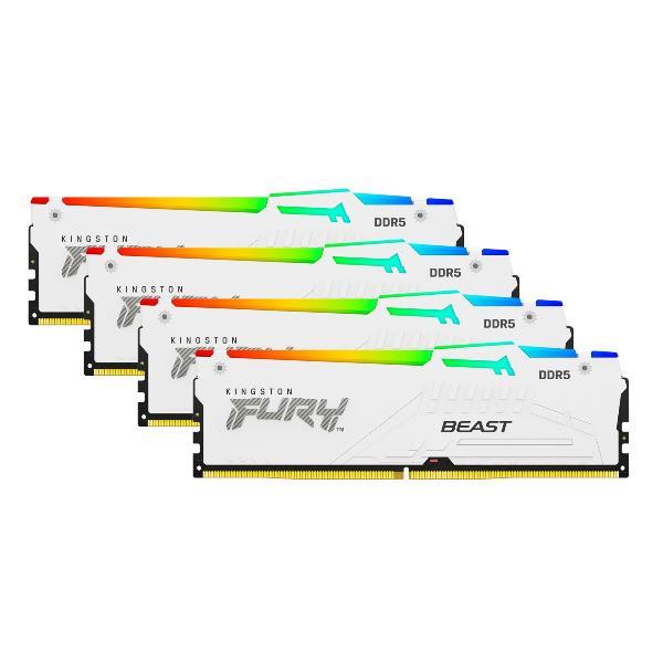 Kingston FURY Beast RGB - DDR5 - kit - 64 GB - DIMM 288-PIN - 6000 MHz / PC5-48000 - CL40 - 1.35 V - senza buffer - on-die ECC - bianco