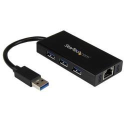 StarTech.com Hub Portatile USB 3.0 con Adattatore NIC Ethernet Gigabit Gbe in alluminio con cavo - UASP - Hub - 3 x SuperSpeed USB 3.0 + 1 x 10/100/1000 - desktop - per P/N: PEXUSB3S2EI, PEXUSB3S42, PEXUSB3S7, SVA5H2NEUA