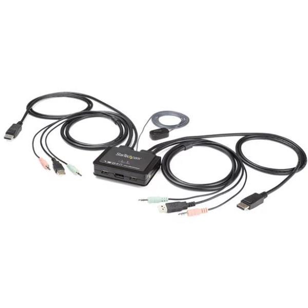 StarTech.com Switch DisplayPort KVM 4K a 60 Hz e 2 porte con cavi integrati - Switch KVM / audio - 2 x KVM / audio - desktop