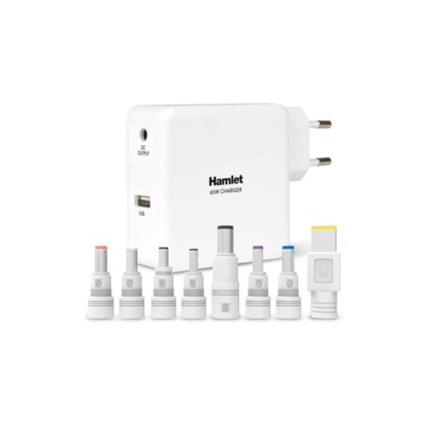 HAMLET XPWNB65U ALIMENTATORE UNIVERSALE PER NOTEBOOK 65W + USB 5V 2.1A BIANCO