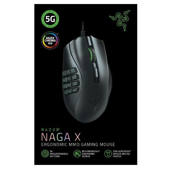 Razer Naga X - Mouse - ergonomico - per destrorsi - ottica - 16 pulsanti - cablato - USB