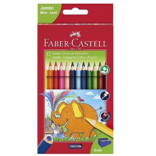 Faber-Castell Jumbo - Pastello colorato - colori assortiti brillanti - 5.4 mm - extra spesso (pacchetto di 12)