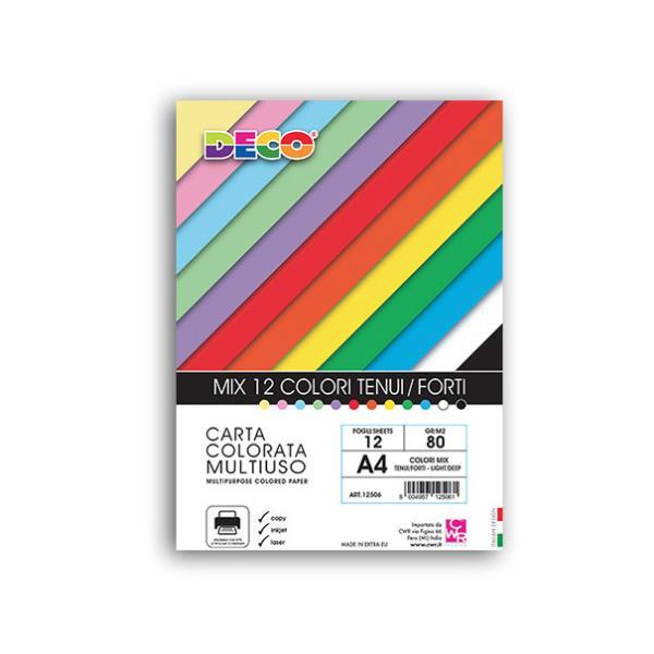 CWR CARTA COLORATA MULTIUSO 12 FOGLI 80 GR 210X297 mm COLORI ASSORTITI