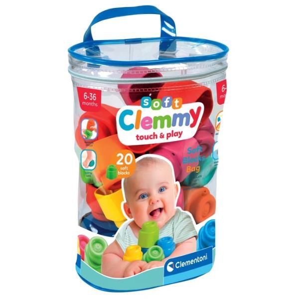 CLEMENTONI SOFT CLEMMY MATTONCINI MORBIDI IMPILABILI GIOCO SENSORIALE SACCA CON 20 Pz.