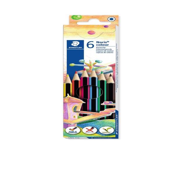 STAEDTLER Noris colour - Pastello colorato - rosso, verde, blu chiaro, giallo, malva scura, marrone van dyke (pacchetto di 6)