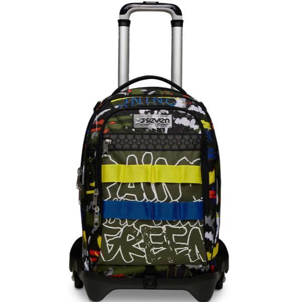 SEVEN FLUO BELTS BOY TROLLEY JACK 3 RUOTE IN POLIESTERE 37X51X27 CM 34 LT SCOMPONIBILE TASCA FRONTALE