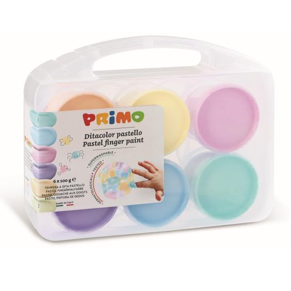 PRIMO TEMPERA A DITA IN VASETTI DA 100 GR COLORI ASSORTITI PASTELLO CONF 6 Pz.