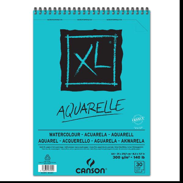 CANSON AQUARELLE BLOCCO CON SPIRALE PER SCHIZZI FORMATO XL A4 30 FOGLI BIANCO CONF 5 PZ.