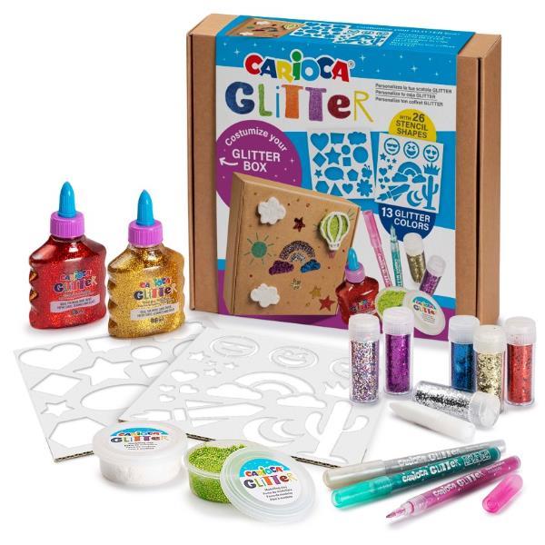 CARIOCA BOX GLITTER CON STENCILS SET DA DISEGNO COLORI ASSORTITI