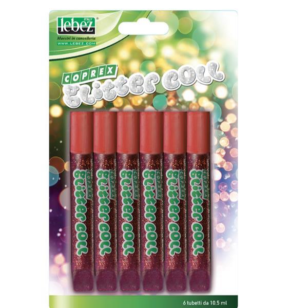 LEBEZ COLLA GLITTERATA FLACONCINO DA 10,5 ML ROSSO CONF 6 Pz.