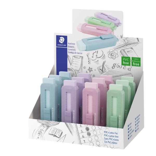 STAEDTLER ESPOSITORE GOMMA CON INVOLUCRO IN PLASTICA CON CURSORE DI SCORRIMENTO COLORI ASSORTITI CONF 12 Pz.