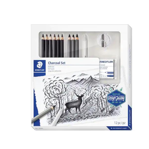 STAEDTLER CHARCOAL SET PER SCHIZZI CON 4 MATITE LUMOGRAPH 3 MATITE JUMBO 3 PIGMENT LINER 1 GOMMA E 1 TEMPERAMATITE