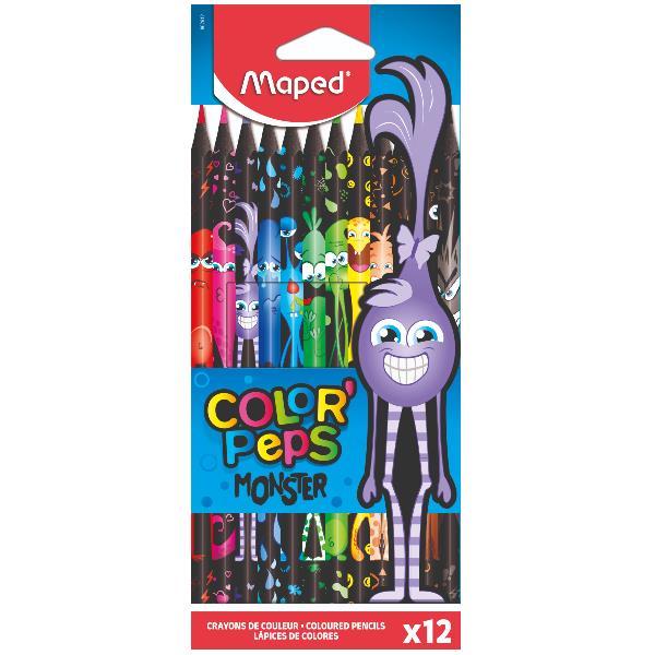 Maped Color'Peps Monster - Pastello colorato - colori vivaci assortiti (pacchetto di 12)