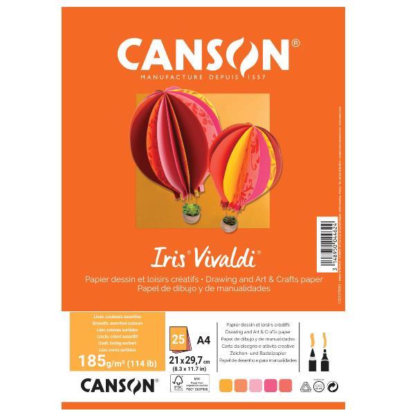 CANSON VIVALDI FUOCO CARTA COLORATA 185 GR 210X297 mm COLORI ASSORTITI CONF 25 FOGLI