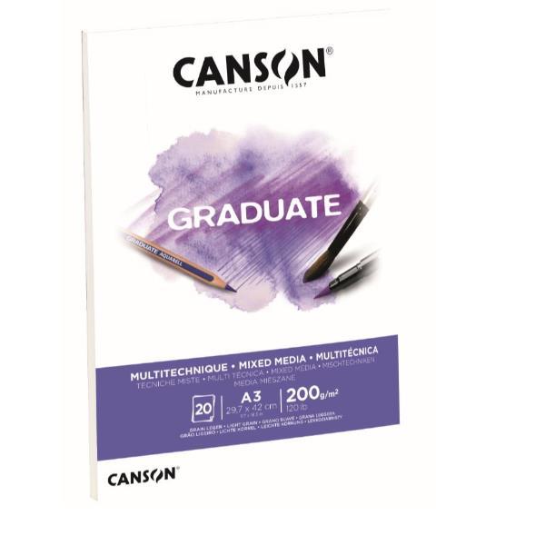 CANSON Graduate Mixed Media - Blocco - A3 - 20 fogli - bianco