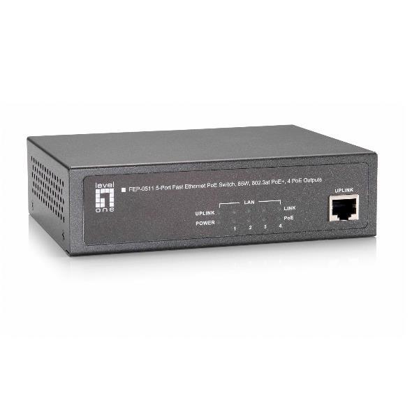 LevelOne FEP-0511 - Switch - 5 x 10/100 (PoE+) - desktop - PoE+ (65 W)
