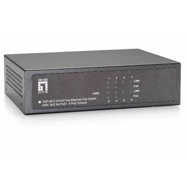 LevelOne FEP-0812 - Switch - unmanaged - 4 x 10/100 (PoE) + 4 x 10/100 - desktop, montabile su rack - PoE