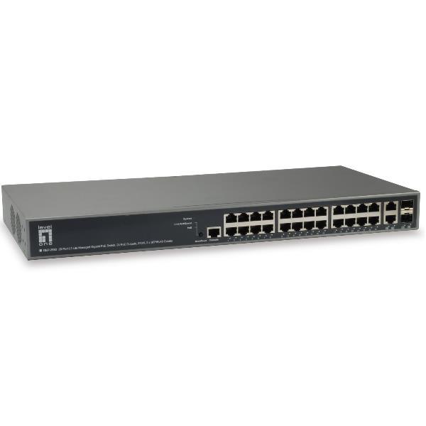 LevelOne GEP-2682 - Switch - L3 Lite - gestito - 24 x 10/100/1000 (PoE+) + 2 x Gigabit SFP - montabile su rack - PoE+ (370 W)