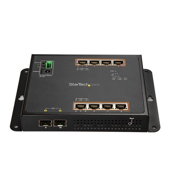 StarTech.com Switch Ethernet Gigabit a 8 porte PoE+ con 2 connessioni SFP - Gestito - Montabile a Parete con accesso frontale - Switch - gestito - 8 x 10/100/1000 (PoE+) + 2 x SFP - montabile su rail DIN, montaggio a parete - PoE+ (200 W) - per P/N: GLCLH