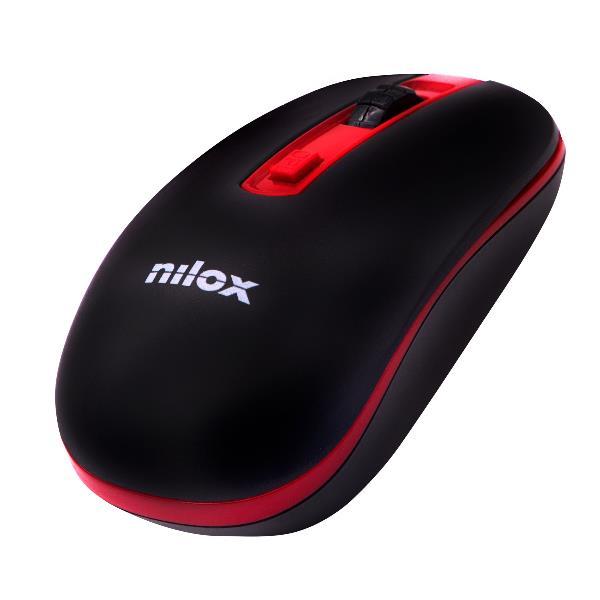 Nilox - Mouse - ottica - 4 pulsanti - senza fili - 2.4 GHz, Wi-Fi - nero
