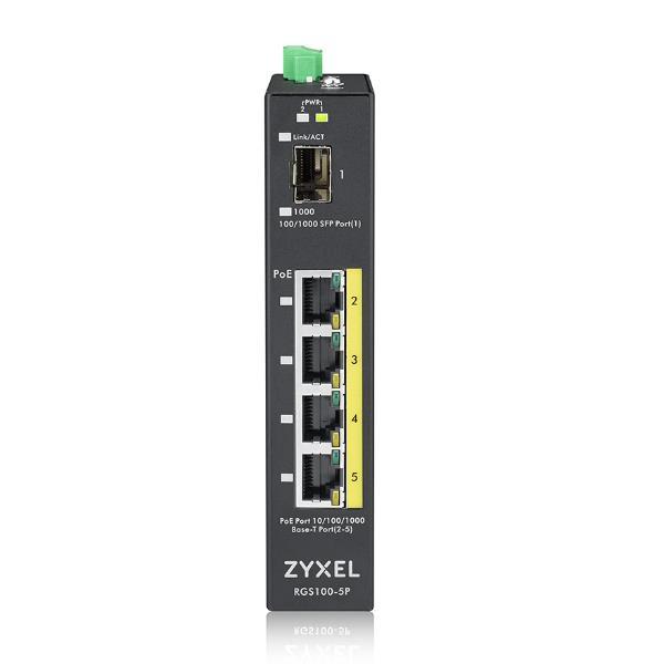 Zyxel RGS100-5P - Switch - unmanaged - 4 x 10/100/1000 (PoE+) + 1 x Fast Ethernet/Gigabit SFP - montabile su rack, montabile su rail DIN - PoE+ (120 W) - alimentazione CC