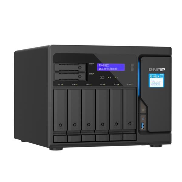 QNAP TS-855X - Server NAS - 8 alloggiamenti - SATA 6Gb/s - RAID RAID 0, 1, 5, 6, 10, 50, JBOD, 60 - RAM 8 GB - 2.5 Gigabit Ethernet / 10 Gigabit Ethernet - iSCSI supporto